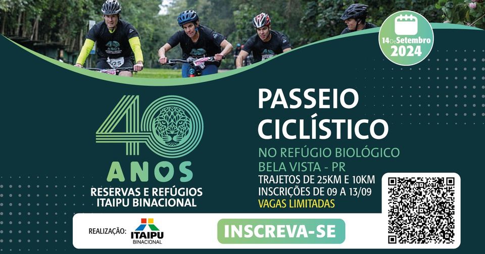 INSCRIÇÕES ABERTAS PARA O PASSEIO CICLÍSTICO NO REFÚGIO BIOLÓGICO EM FOZ DO IGUAÇU