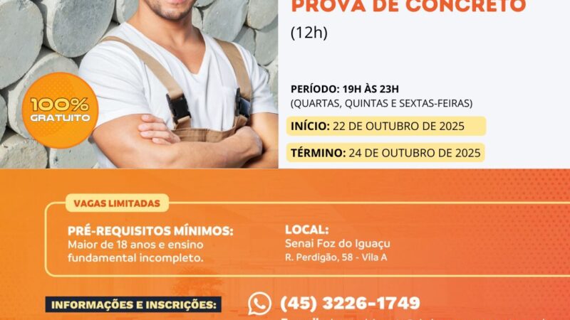 Curso gratuito para “Procedimento para Coleta de Corpo de Prova de Concreto”